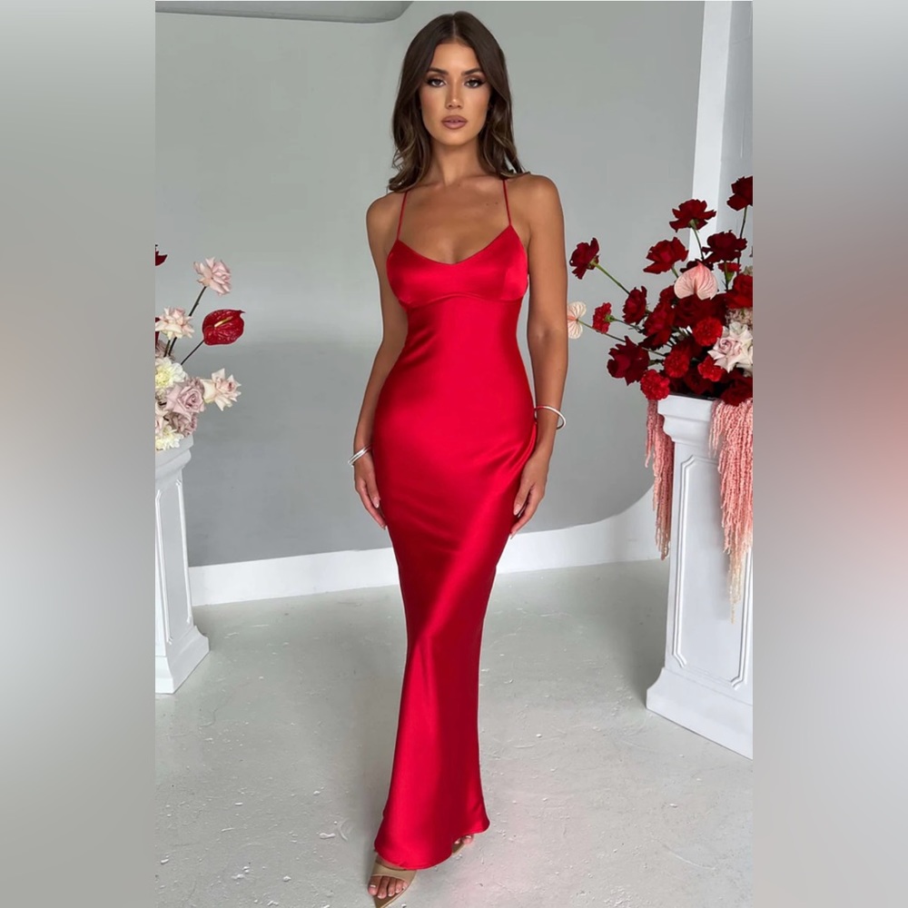 Babyboo Malika Red Satin Maxi Dress